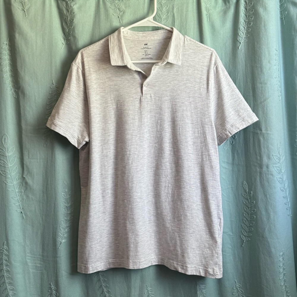 New H&M Gray Polo Shirt Cotton Blend Casual